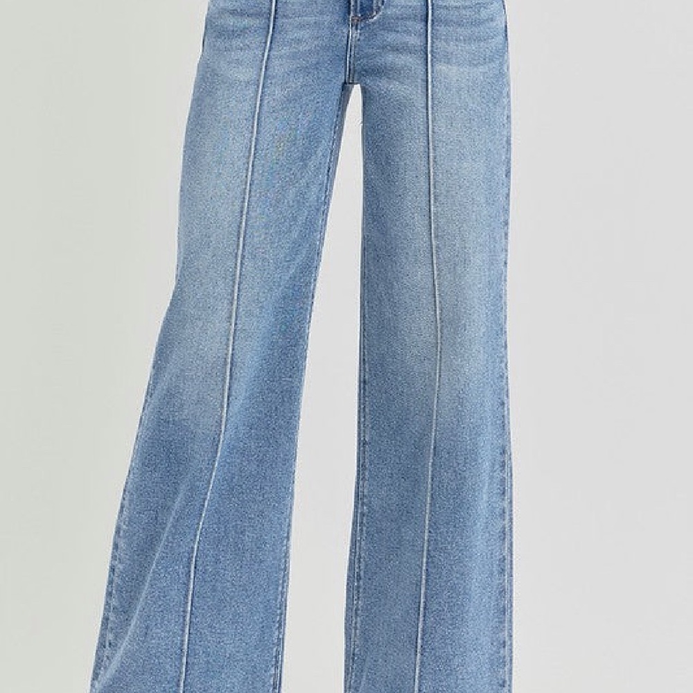 Risen High Waist Wide Leg Pintuck Jeans